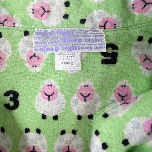 Sleep Tight 2 Piece Flannel Pajama Set Counting Sheep Print Green Size Large - Picture 10 of 10